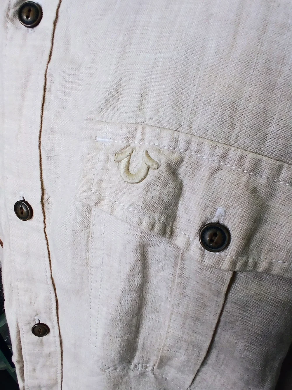 True Religion Men's Beige Button-Down Shirt
